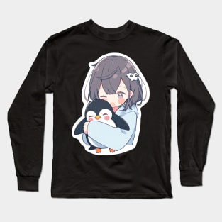 Adorable little girl hugging a penguin Long Sleeve T-Shirt